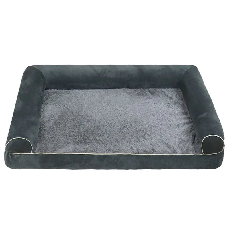 Square breathable cloth dog bed in dark gray available in multiple sizes for pets