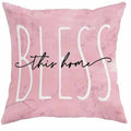 Short velvet cushion cover with spring cherry blossom and letter design, 45x45cm.