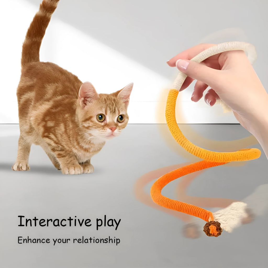 70cm cotton string bite rope cat toy in three colour options: purple, orange, and red with green