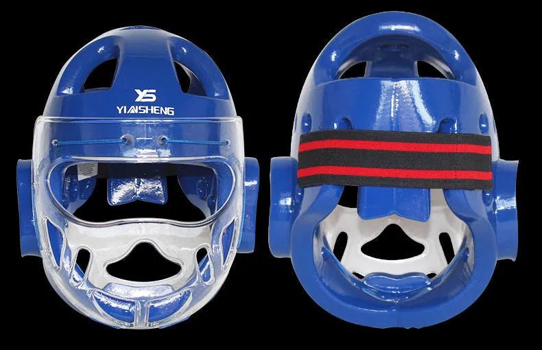 Karate helmet in three colours - white, blue and red - for boxing head protection equipment