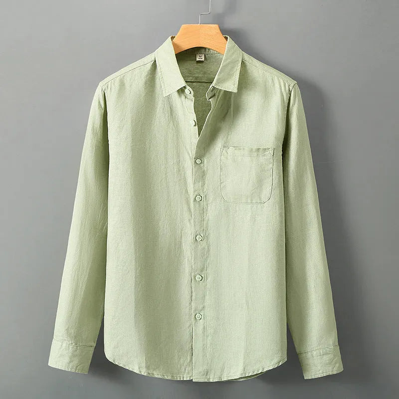 Linen long sleeve loose shirt Chinese style cardigan in solid colour with sun protection sleeves