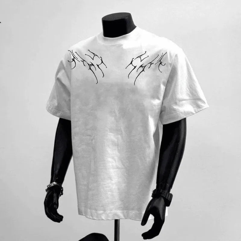 Men's pure cotton loose fit short sleeve T-shirt in black or white with printing design