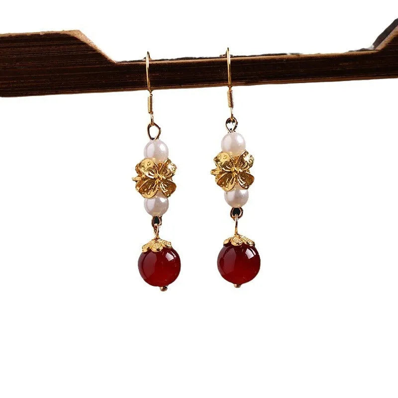 Vintage geometric earrings with cheongsam-inspired retro design in alloy with electroplated finish