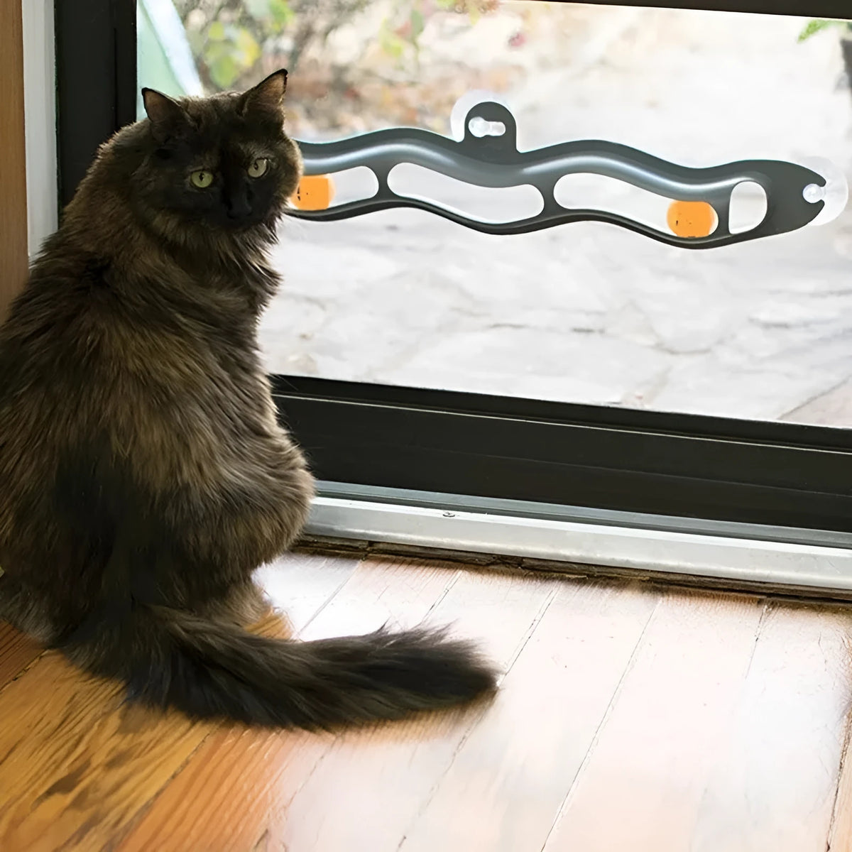 Grey plastic cat track ball toy, 57cm long and 10cm wide, indoor windowsill cat climbing frame