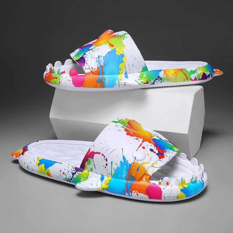 EVA home slippers with shark design in open toe style available in multiple colours