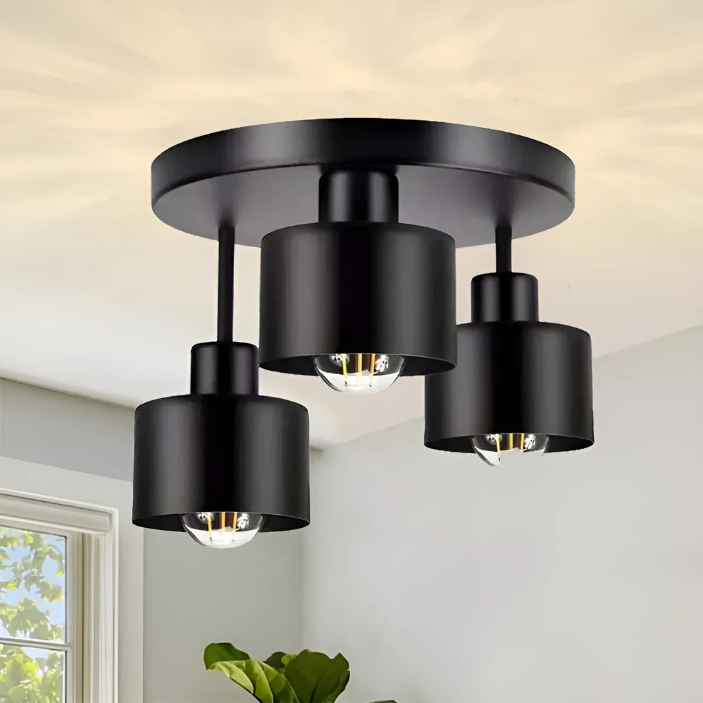 Wrought iron ceiling light with black ribbon lampshade, three-head modern simplicity pendant light in black finish