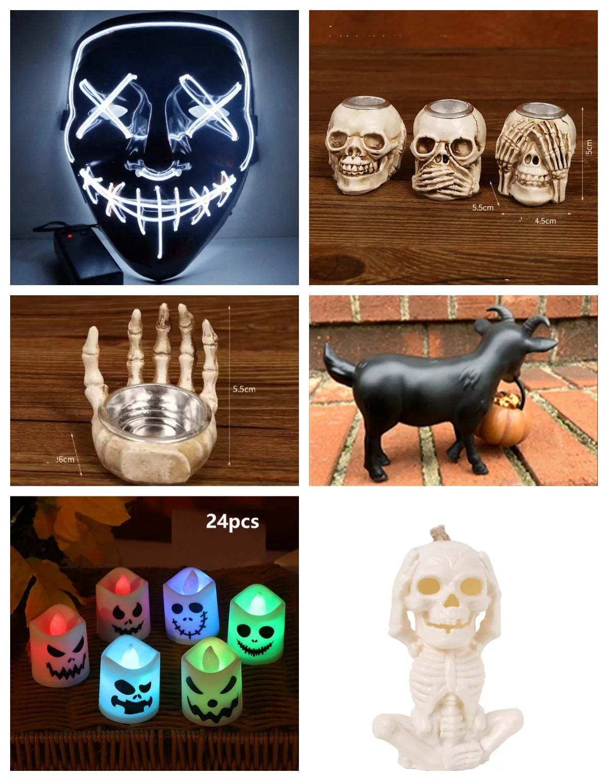 Multicolour LED electronic candles with ghost design in 24-pack for Halloween decoration