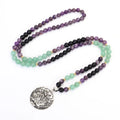 Yoga lotus pendant necklace and matching bracelet set with handmade stone beads