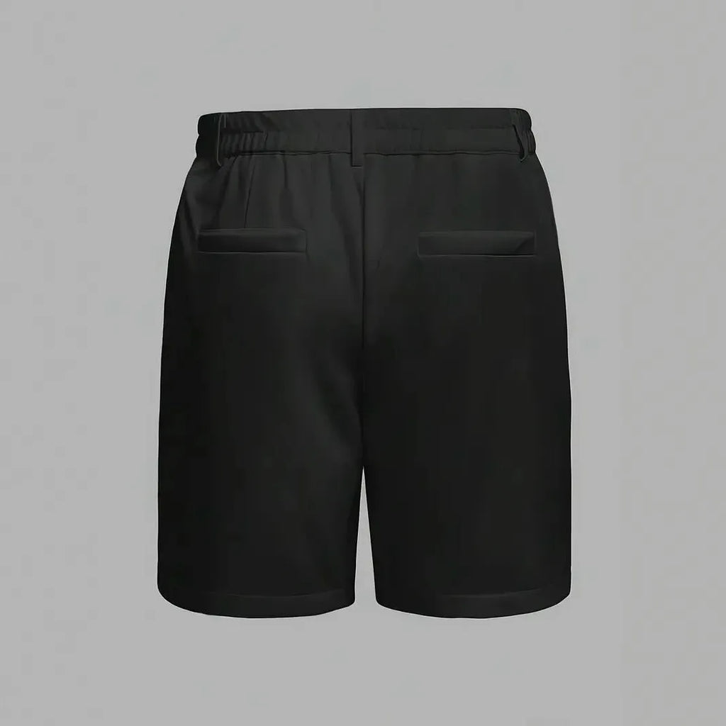 Men's straight leg casual shorts in cotton blend fabric, shown in solid colour options.