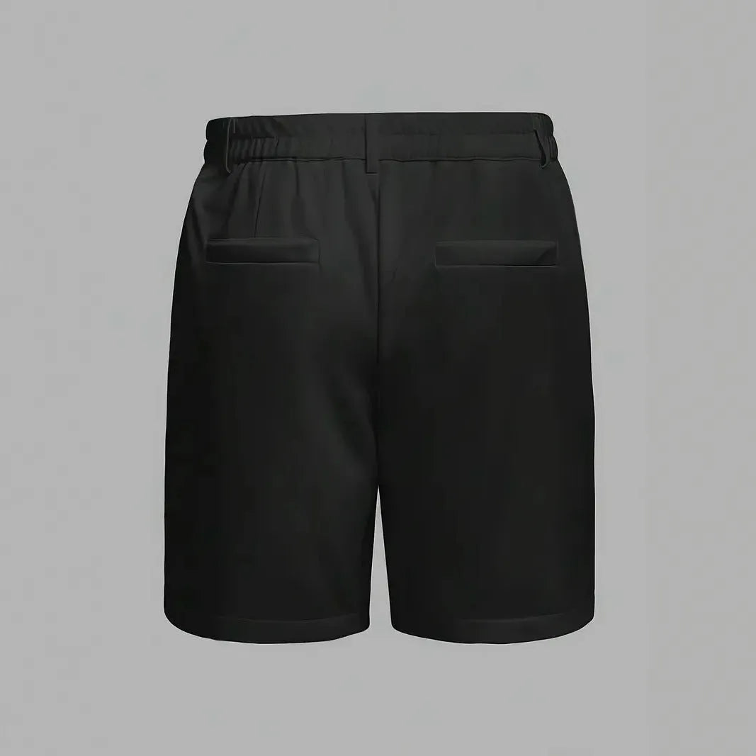 Men's straight leg casual shorts in cotton blend fabric, shown in solid colour options.