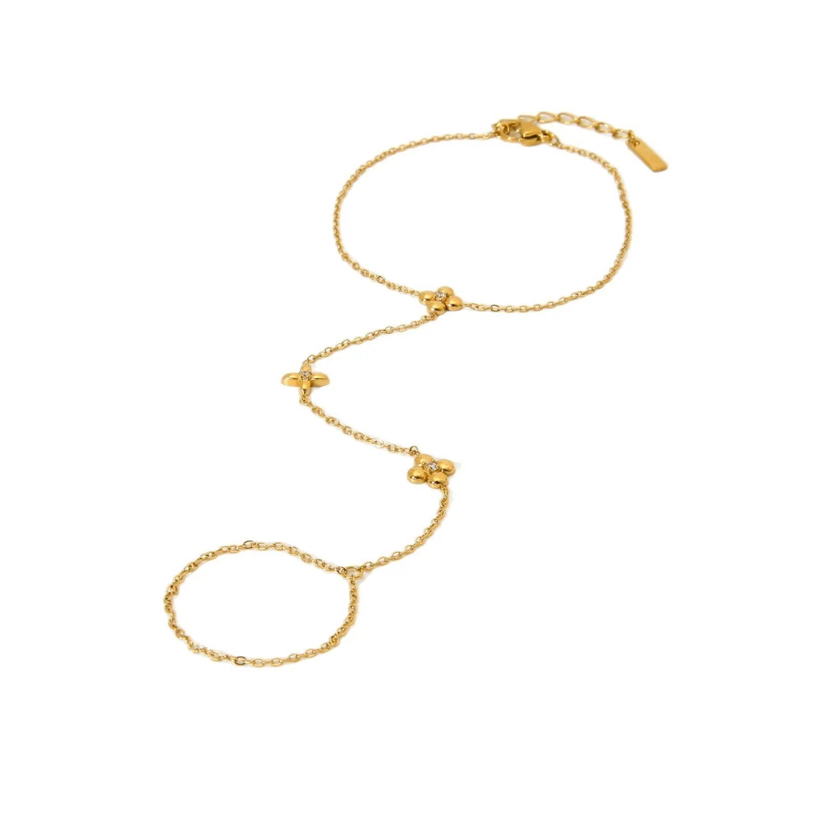 Women's gold stainless steel bracelet with eight-pointed stars and floral geometric design