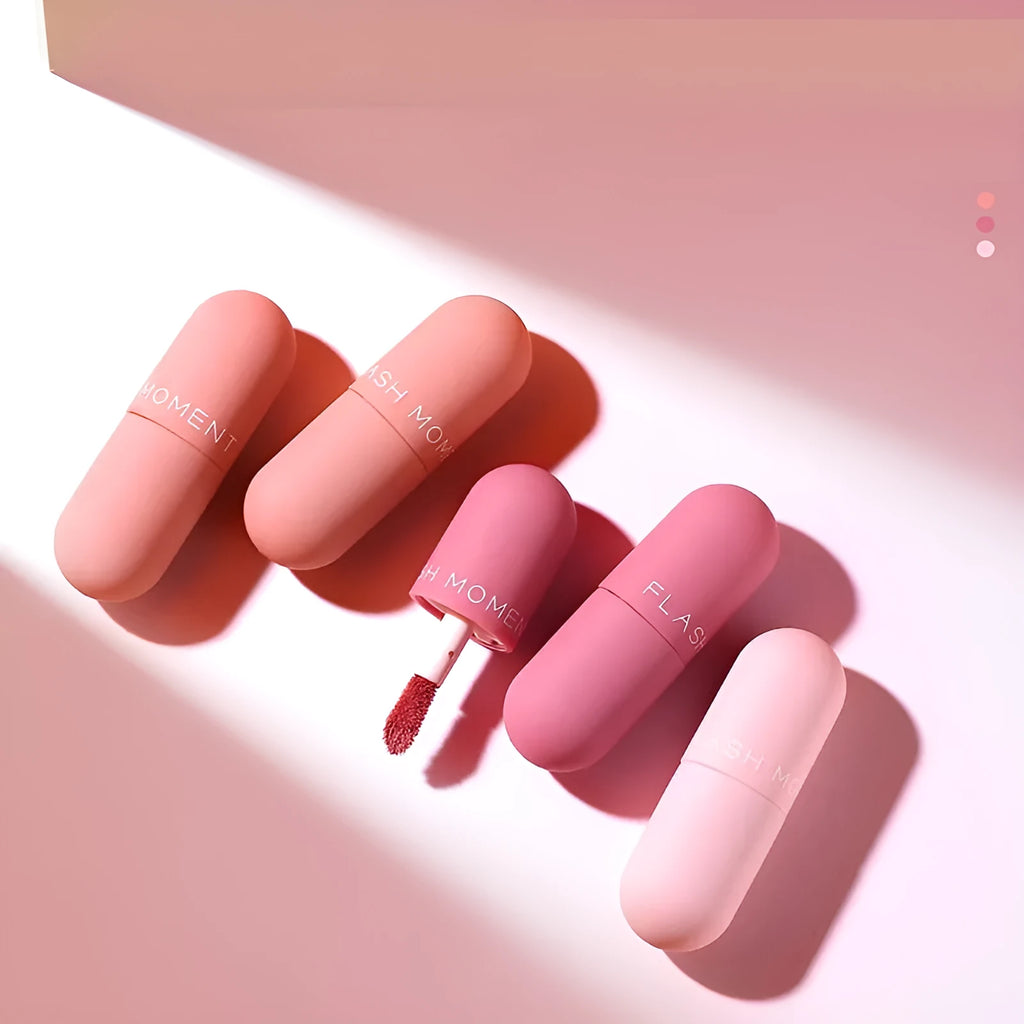 Mini capsule lip lacquer trio in mirror glass, matte, and velvet finishes, 3.5g x 3 pieces