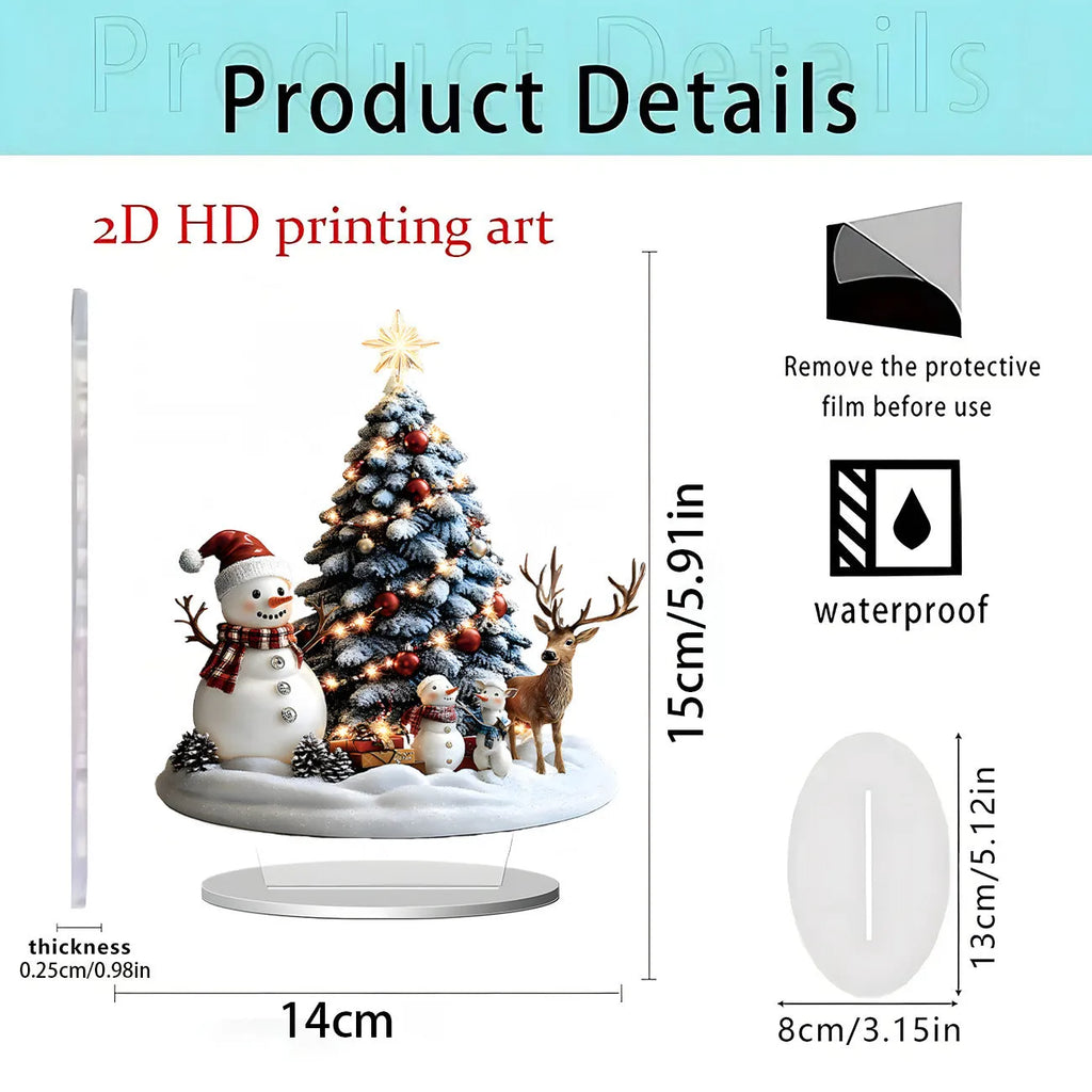 Acrylic flat standing ornament with European-style printed design for Christmas and holidays