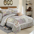 Pure cotton quilted bedspread three-piece set in a Korean style with matching pillowcases.