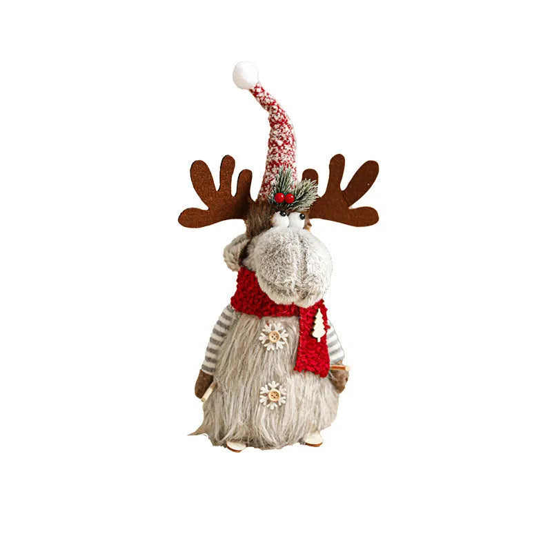 Cartoon plush elk retractable Christmas doll in gray colour with sled, cloth material, American modern art style