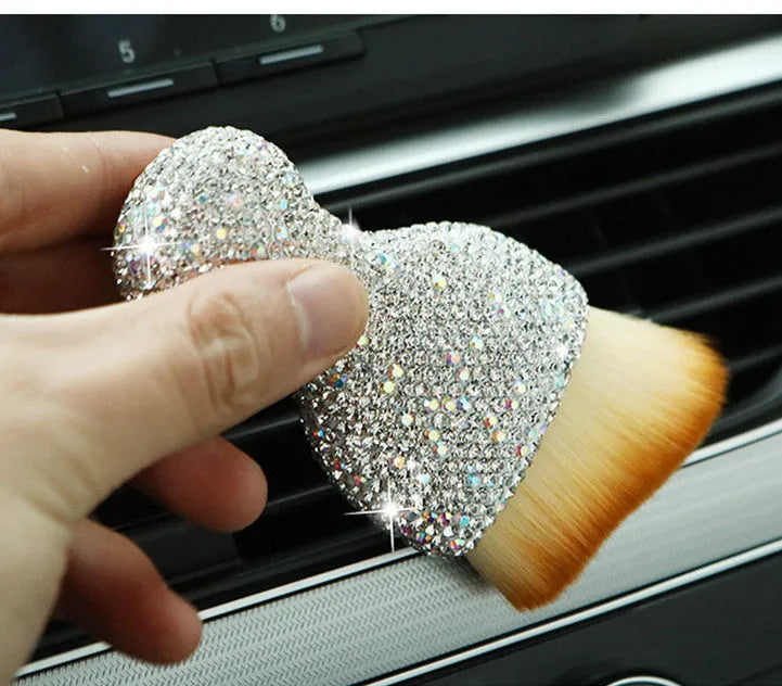 Soft PVC car interior cleaning brush in white, pink, and black colours, shown with size scale.
