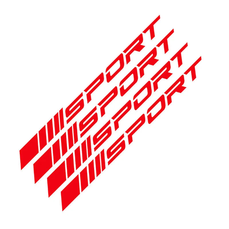 Car rim stickers in black, red and white colours with sports design for wheel decoration