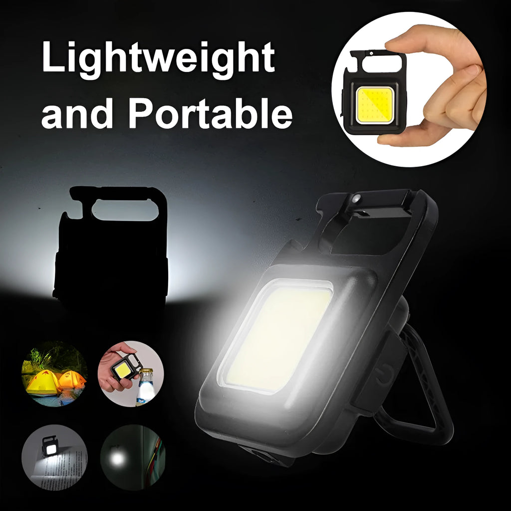 Black aluminium alloy USB rechargeable keychain flashlight with magnetic base and foldable handle