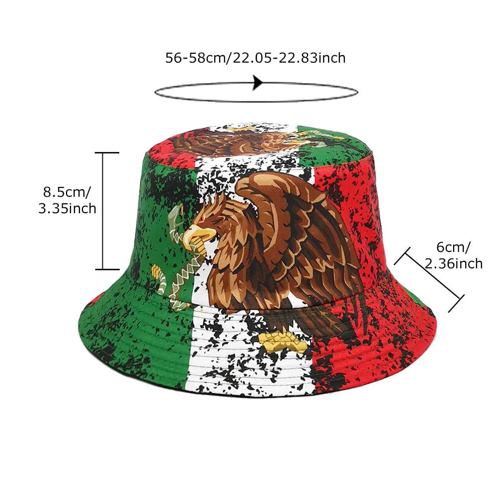 Eagle pattern retro bucket hat with dome crown in polyester fabric, size M for 56-58cm head circumference