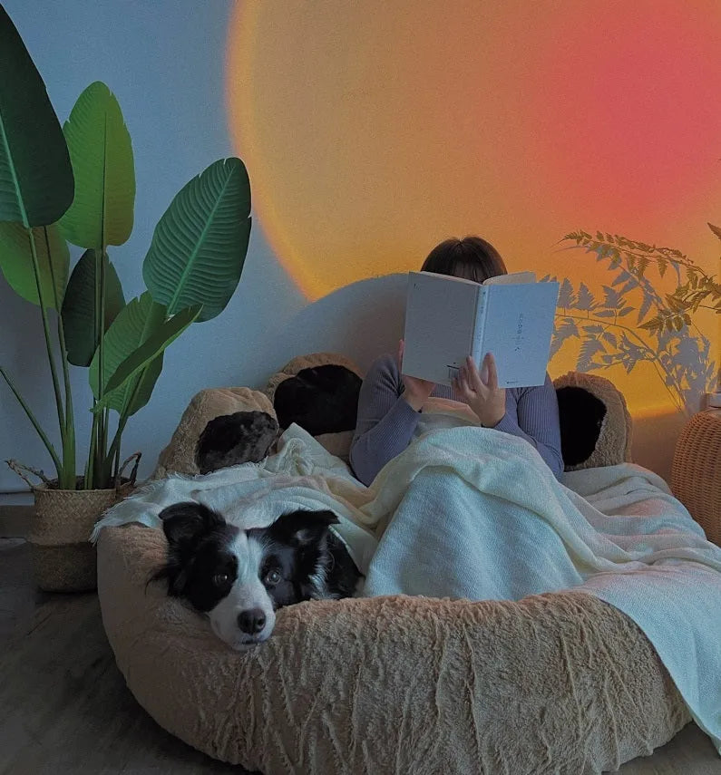 Bear's paw nest pet mat in milk tea colour, PV fleece and PP cotton, sizes M and S