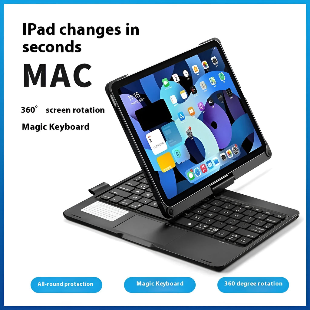Miaocontrol rotating Bluetooth keyboard for iPad tablets showing 360-degree rotation mechanism