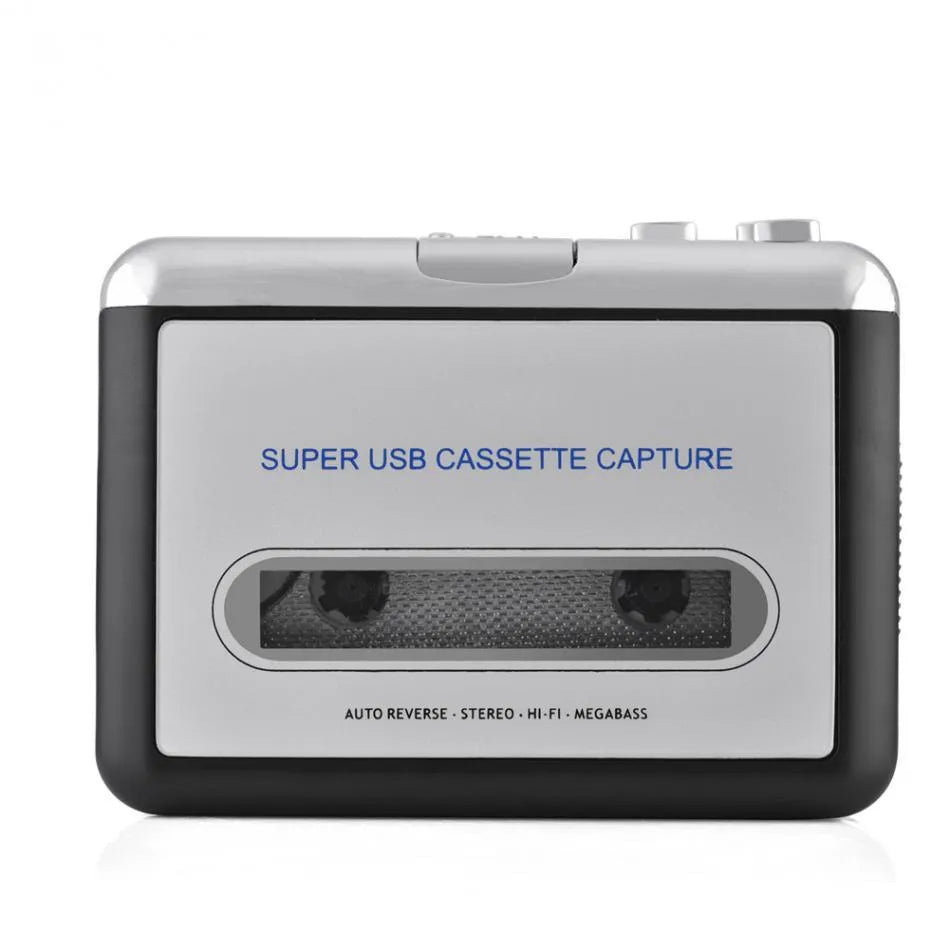 Silver USB cassette tape converter unit for converting tapes to MP3 digital audio files