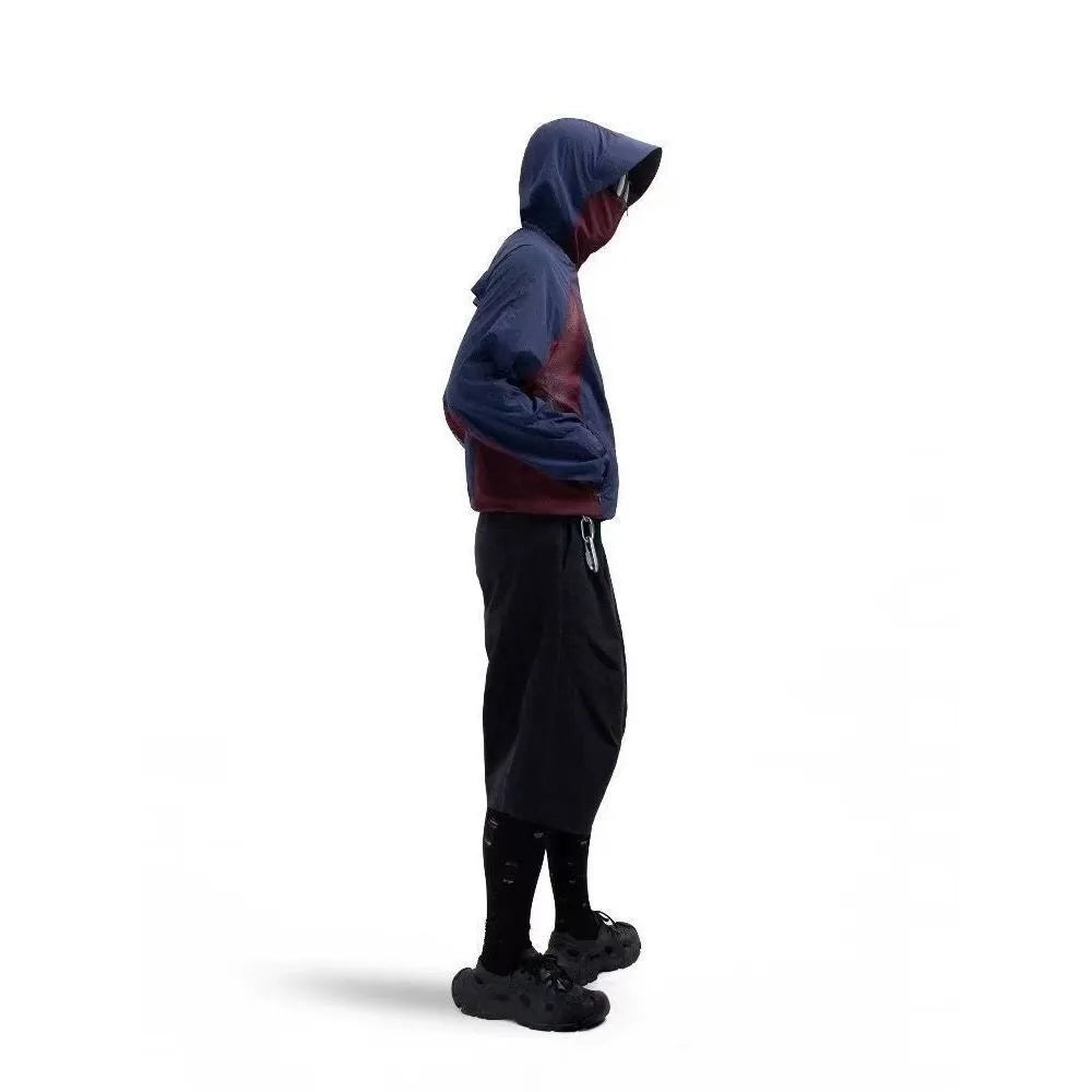 Mesh stitching thin nylon sun protective clothes shown in desert brown, light gray, red, and blue colours.