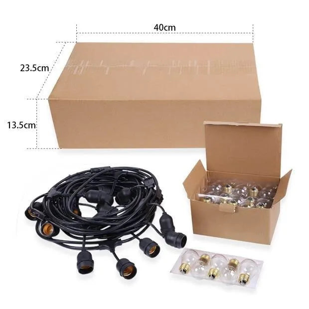 15-metre black decorative light string with 15 bulbs for indoor and outdoor festoon lighting
