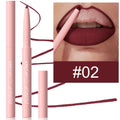 Set of twelve velvet matte lip liner pencils in a range of colours, shown with swatches.