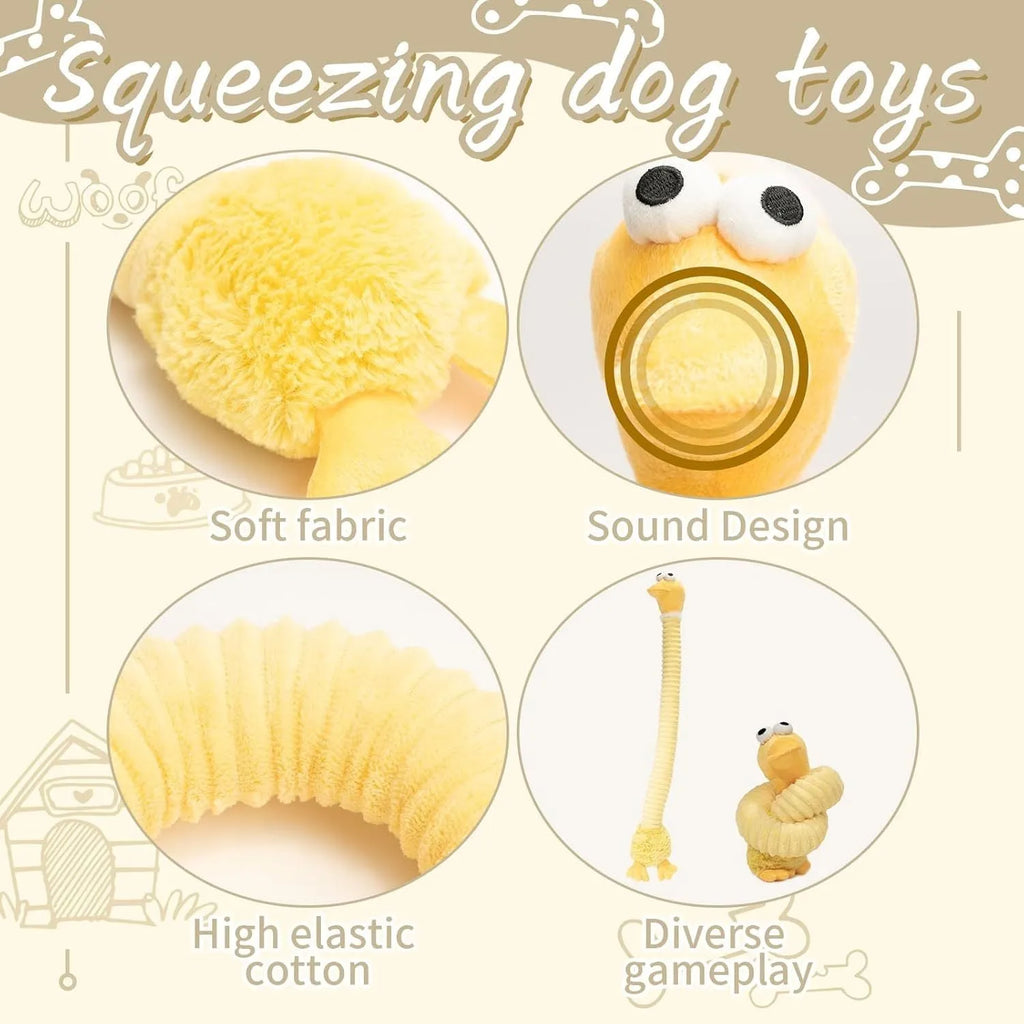 Plush squeaky dog toy with crinkle elements in brown colour for small medium large dogs