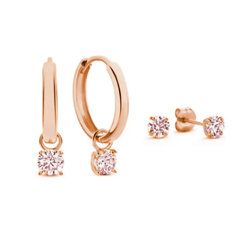 Copper inlaid zirconium water drop earrings suit two pairs gold silver rose gold