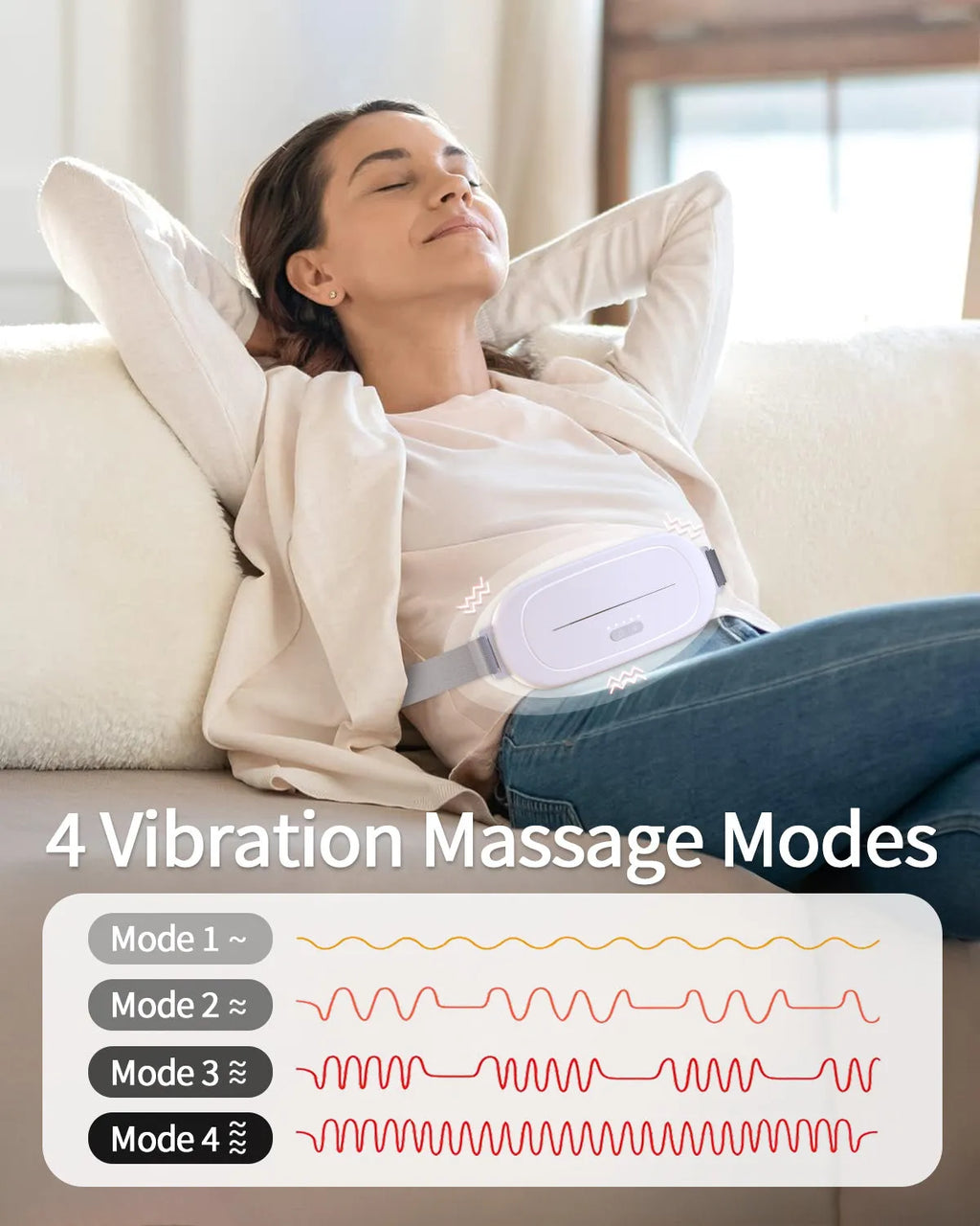 White cordless uterine warming device for menstrual pain relief on a grey background.