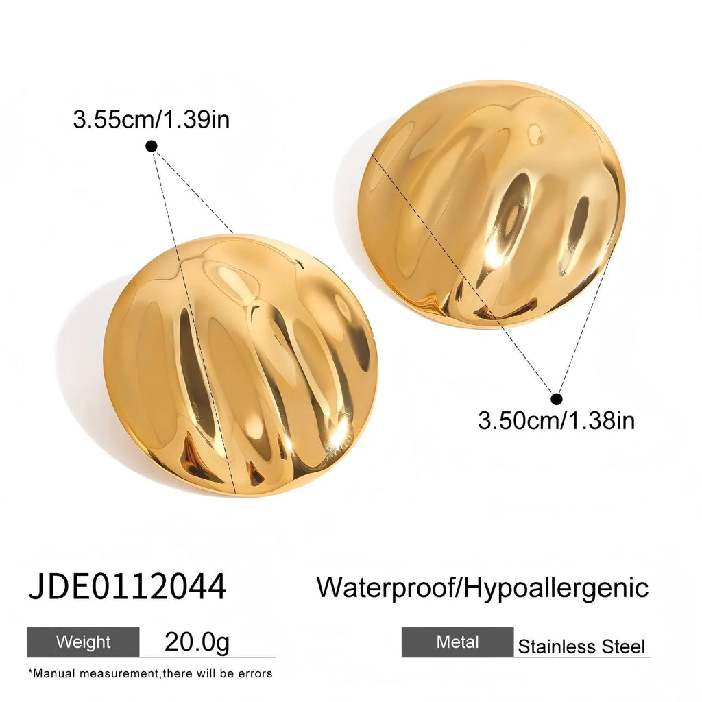 Pair of stainless steel round wave stud earrings with electroplated finish, colour JDE0112044, for women
