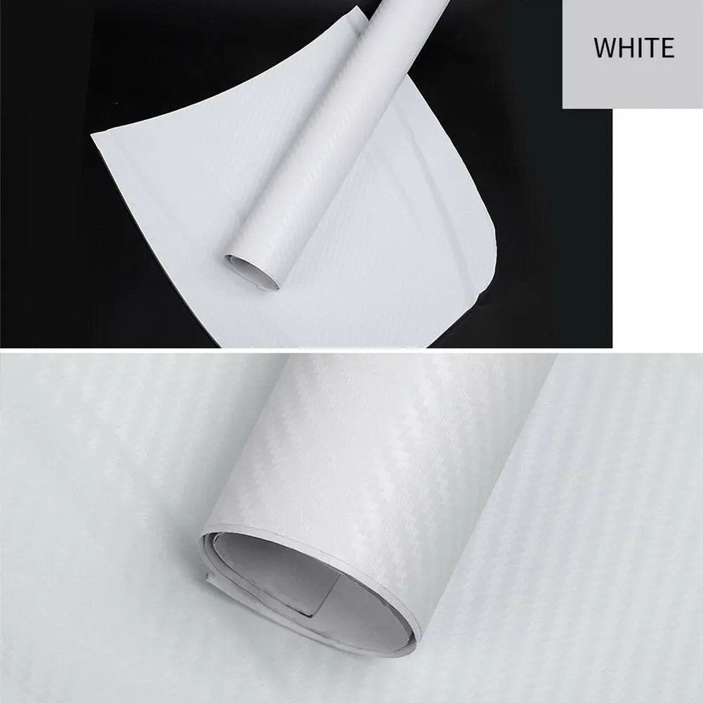 3D carbon fibre sticker roll for car decoration in multiple colours showing textured pattern