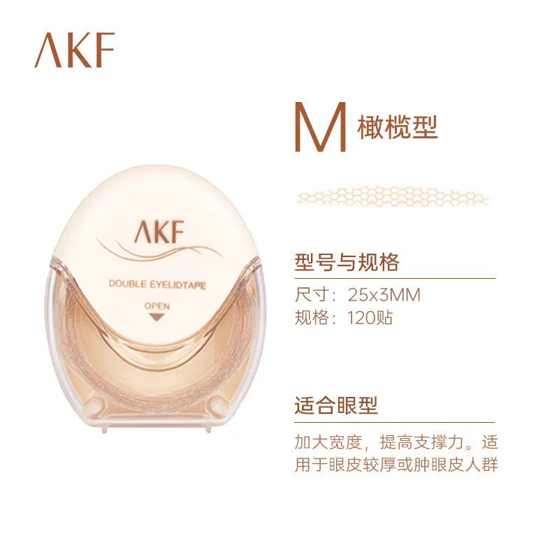 Roll of invisible lace double eyelid stickers in shades Crescent M, Crescent S, and Olive M.