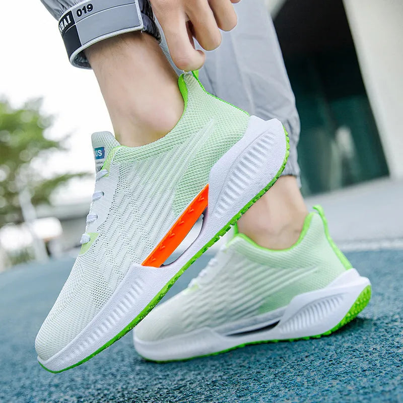 Men's blue casual sports mesh shoes with cloth upper and injection moulded sole in round toe design