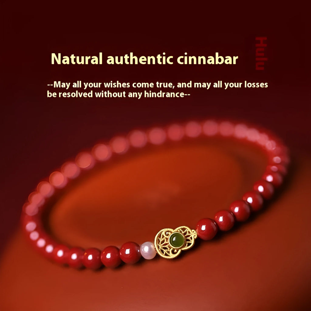 Polished cinnabar bracelet with purple gold sand beads and constellation motif, available in 4mm 5mm 6mm