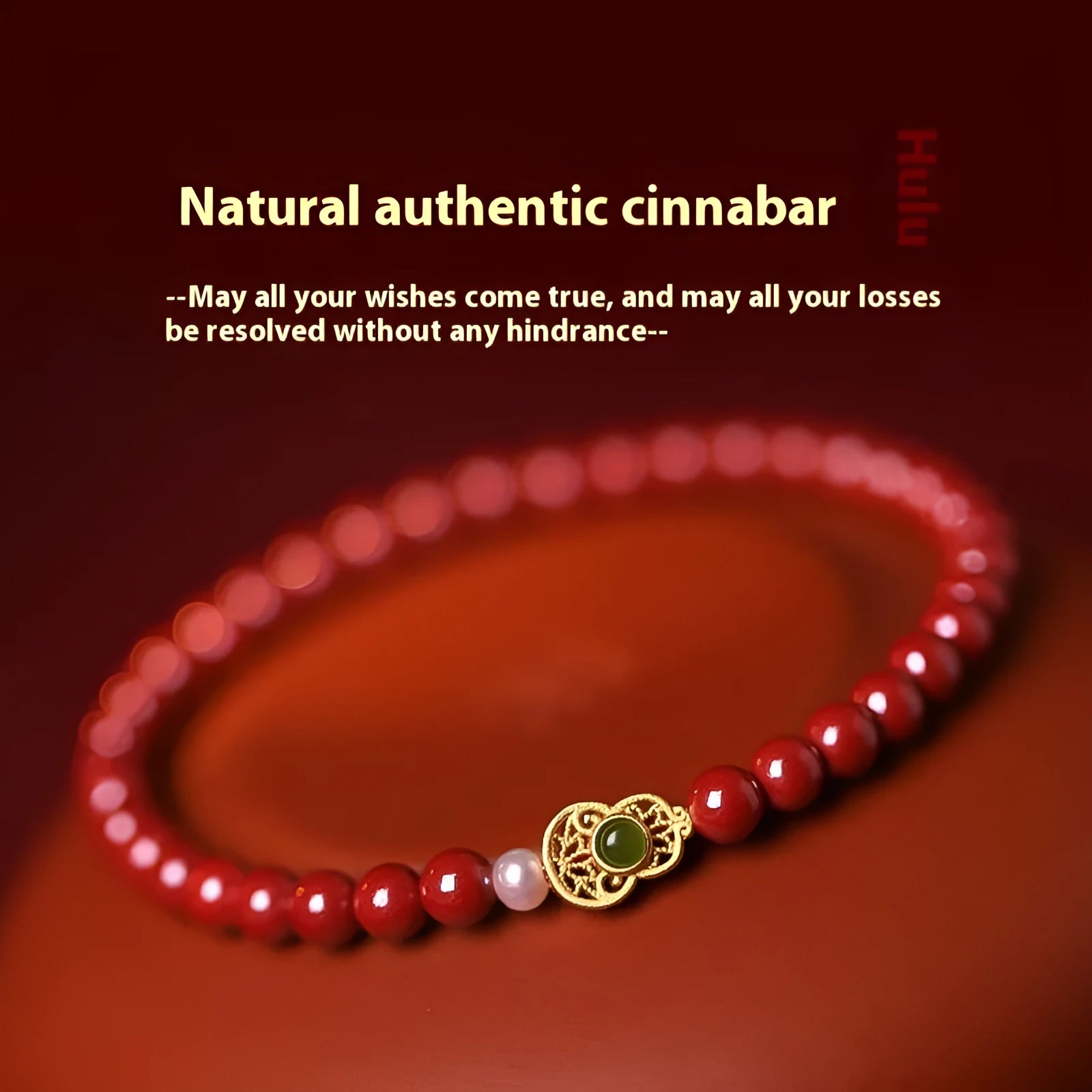Polished cinnabar bracelet with purple gold sand beads and constellation motif, available in 4mm 5mm 6mm