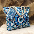 Devil's Eye women's large capacity seaside shoulder bag, polyester, 46x38x12cm, double straps, six styles available.