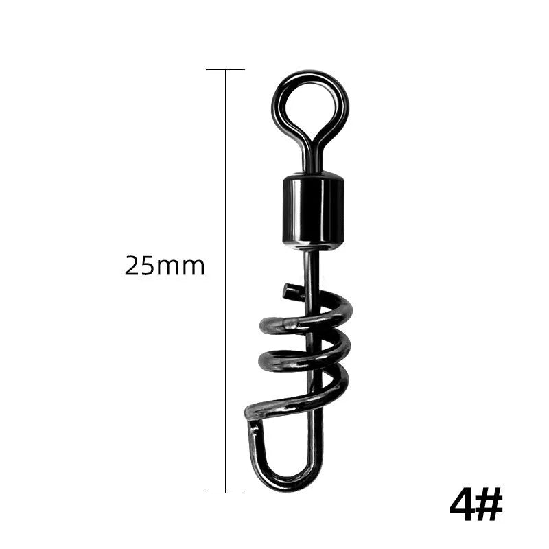 Stainless steel fishing swivel connector with 8-shaped ring design in various colour-coded sizes