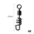 Stainless steel fishing swivel connector with 8-shaped ring design in various colour-coded sizes