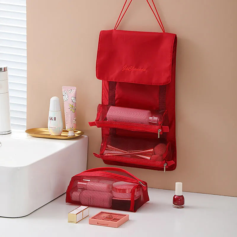 4pcs foldable cosmetic travel bag set in assorted colours made from polyester with zipper pockets
