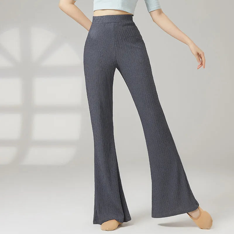 Women's solid colour polyester dance practice pants for classical and sports dance training.