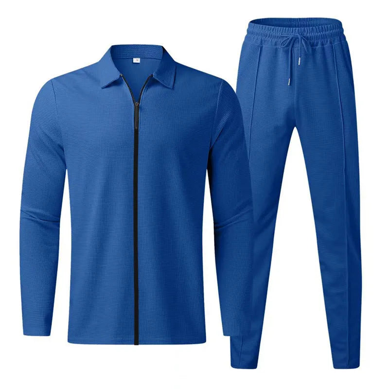 Fashion zipper cardigan casual sports suit in white, sapphire blue, black, khaki, or light grey, sizes S-XXXL
