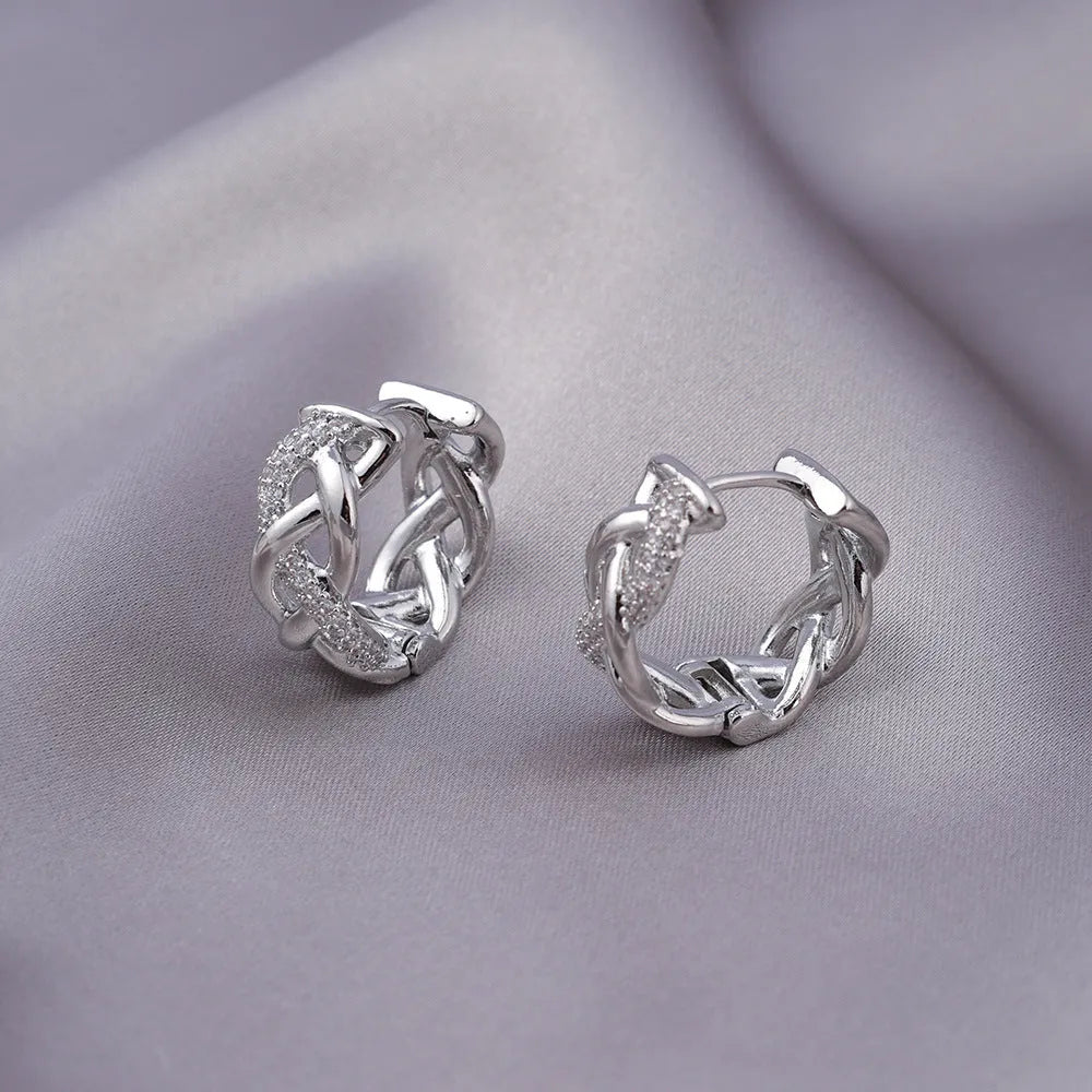 Pair of micro zircon-encrusted woven twisted stud earrings in gold real gold plating finish