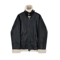 Men's black fleece padded collar lambskin leather jacket made from PU material