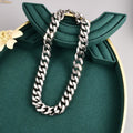 Titanium steel Cuban chain necklace with heart pendant, 45cm length, 15mm width, gold colour