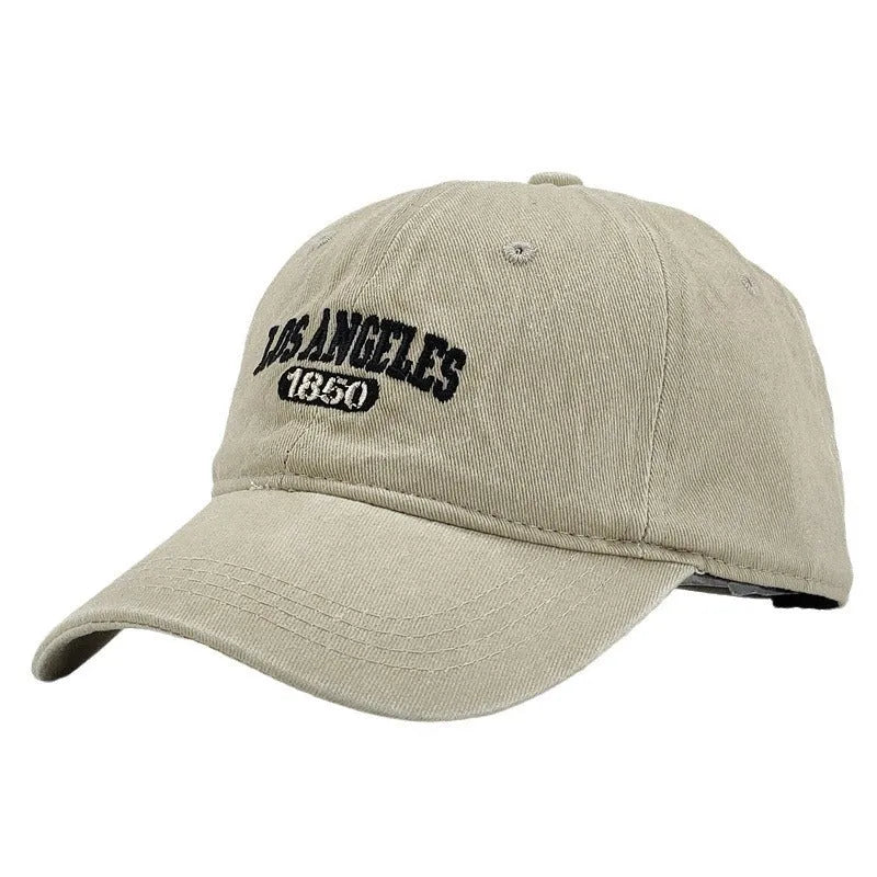 Personalised adult peaked cap with distressed letters embroidery in adjustable sizing