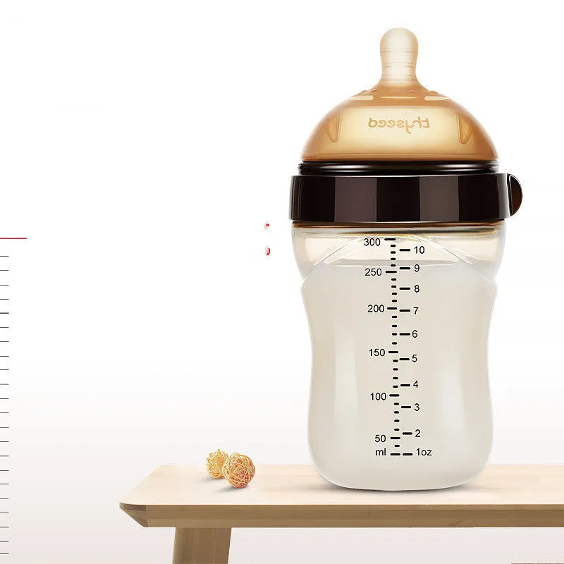 PPSU and silicone baby bottle with wide caliber and circular arc nipple, 240ml and 300ml, no handle