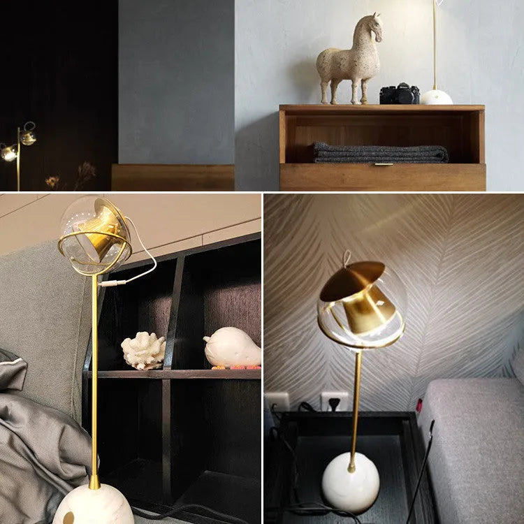 Creative glass desk lamp with dimmable touch switch and LED light on a wooden desk.